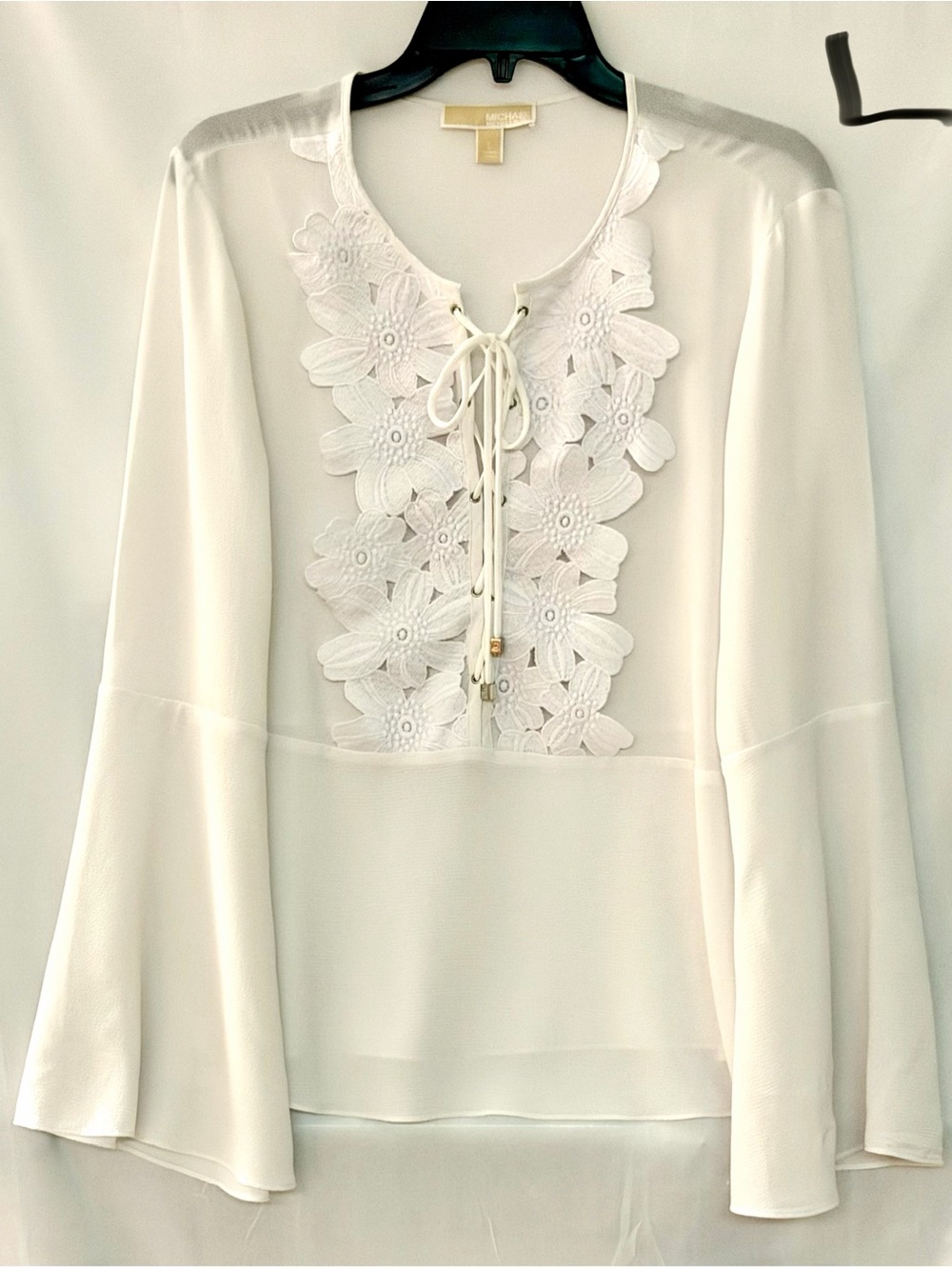 MICHAEL Michael Kors Ivory Floral Lace-Up Peasant Tunic